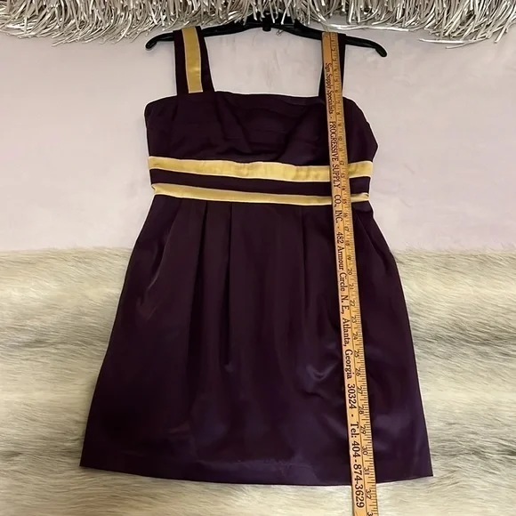 MINUET Purple Gold S Sleeveless Short Formal Stretch Natural Waist Pencil Dress - Picture 10 of 17